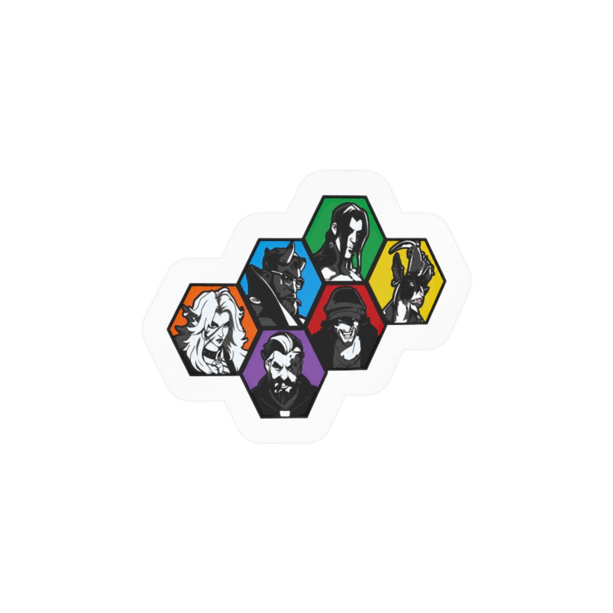 Deadlock - hexagon decal display character profiles Silver Rem Graves Ivy Mina Billy Venator Celeste Doorman Victor Drifter Abrams - alternate angle 1, merchandise