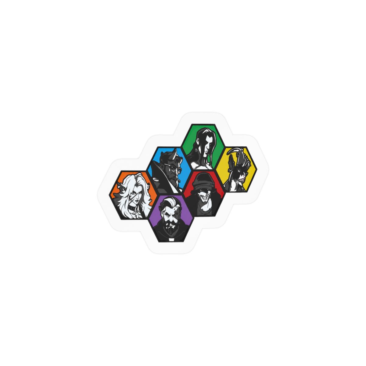 Deadlock - hexagon decal display character profiles Silver Rem Graves Ivy Mina Billy Venator Celeste Doorman Victor Drifter Abrams - alternate angle 2, merchandise