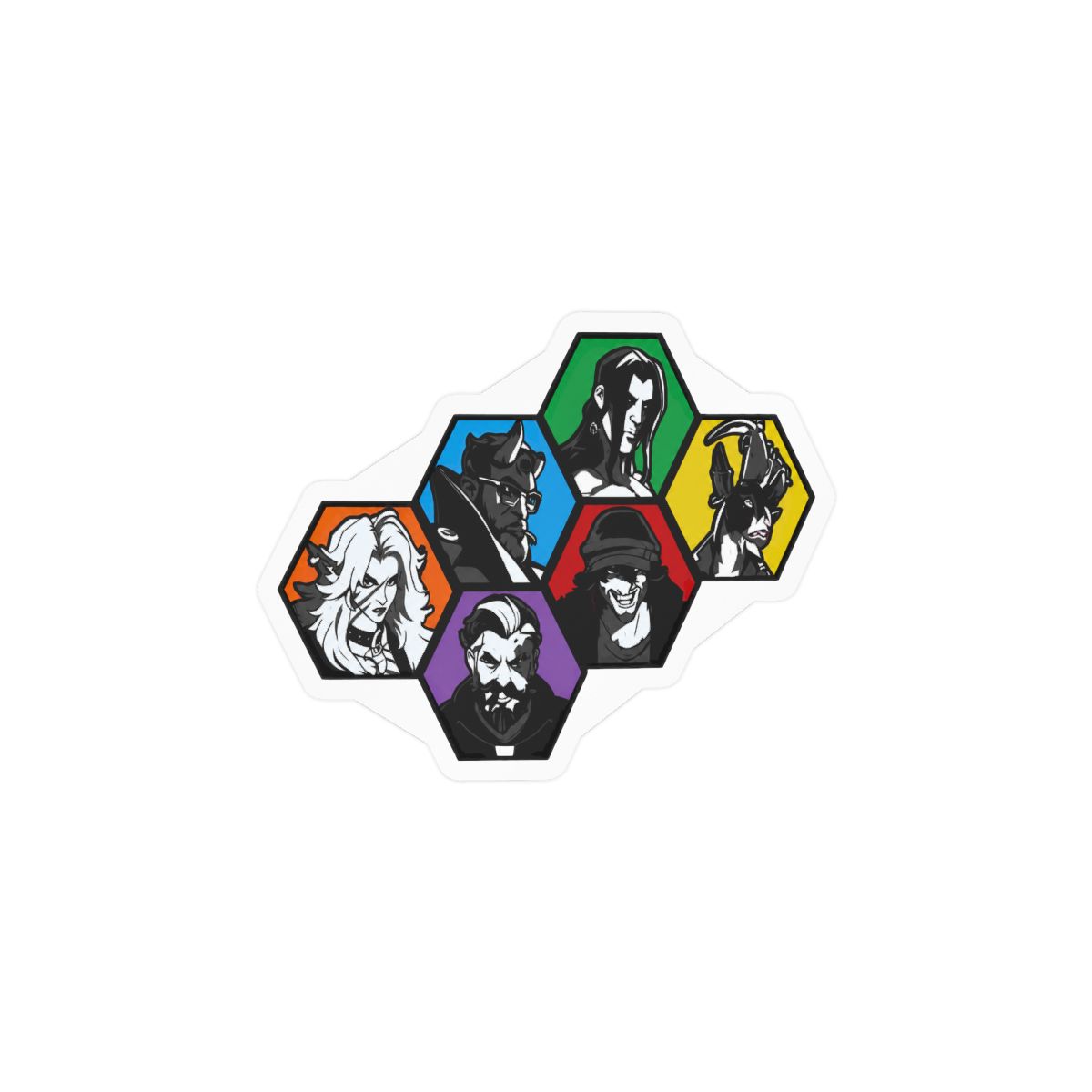 Deadlock - hexagon decal display character profiles Silver Rem Graves Ivy Mina Billy Venator Celeste Doorman Victor Drifter Abrams - Deadlock official Stickers merch
